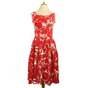 Samantha Sung red & white pattern sleeveless dress